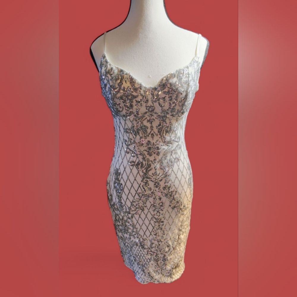 Privy Silver and White Midi Dress